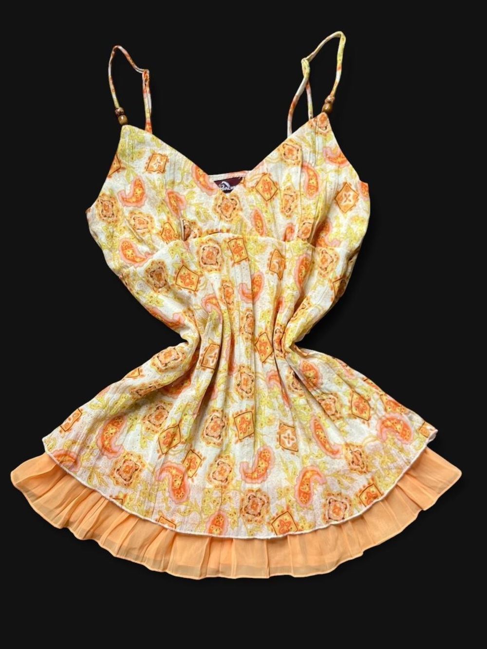 y2k vintage fairy top cami sequin beaded details orange yellow paisley whimsy